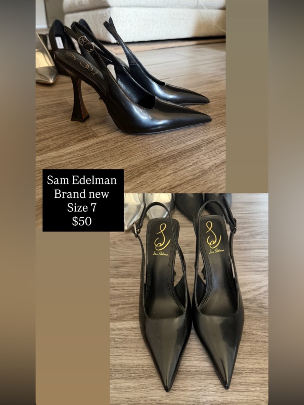 Sam Edelman Black Patent Pointed Slingback Pumps